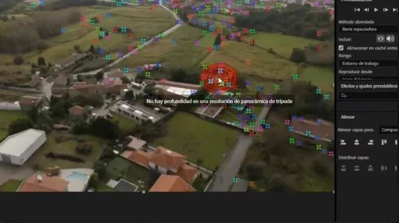 Aviso en el visor: no hay profundidad en una resolución de panorámica de trípode