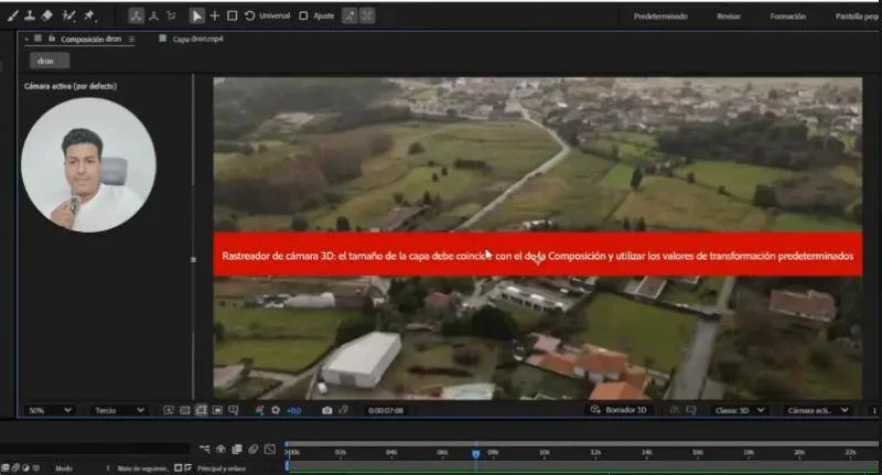 Franja roja en el panel de composición: el tamaño de la capa debe coincidir con el de la composición